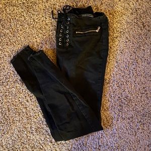 High Rise Tie Waist Black Skinny Jeans